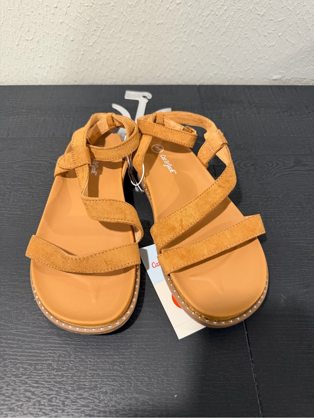 Kids Tan Suede Strap Sandals - Casual Comfort Cat & Jack size 3